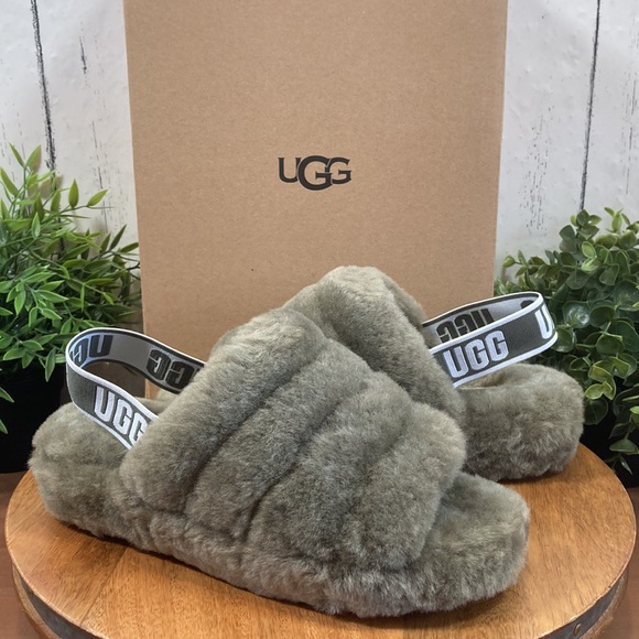UGG Women's Fluff Yeah Slide Sandals Sheepskin Slingback Slippers - Picture 2 of 9